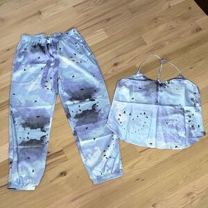 Victoria's Secret Purple Sky Print Satin Pajama Set